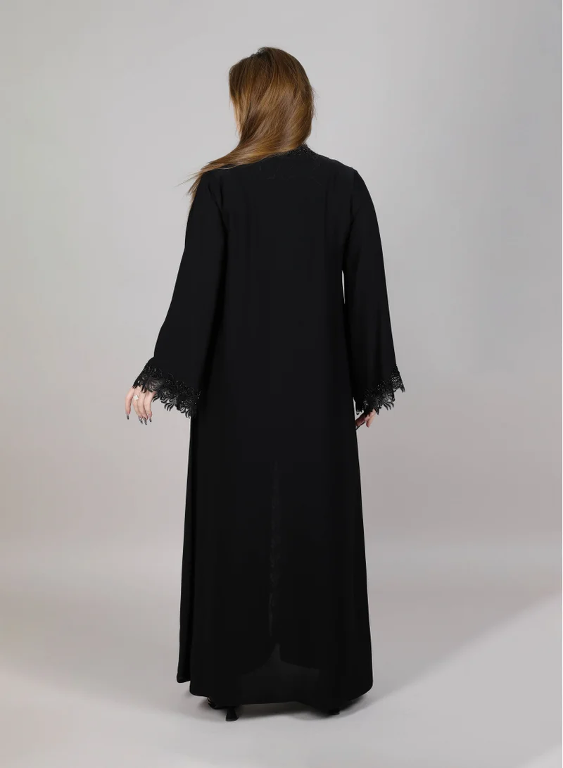 MSquare Fashion  MSquare Fashion Black Lace Open Abaya With Embroidered Abaya for Women | Best Price UAE