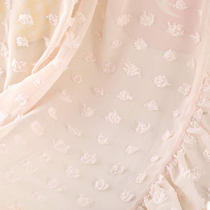 وندر سبيس Elegant Kids Bed Canopy - Lace Chiffon Netting with Pom Pom, Princess Girls Fairy Dream Tent, Nursery Room Baby Crib Hanging Curtain Mosquito Net Children Reading Nook Decoration (Beige) - Image 5