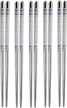 SHOPOWARE 5 Pairs Reusable Metal Stainless Steel Chopsticks Dishwasher Safe Lightweight Easy to Use Metal Chop Stick Utensils - Image 1