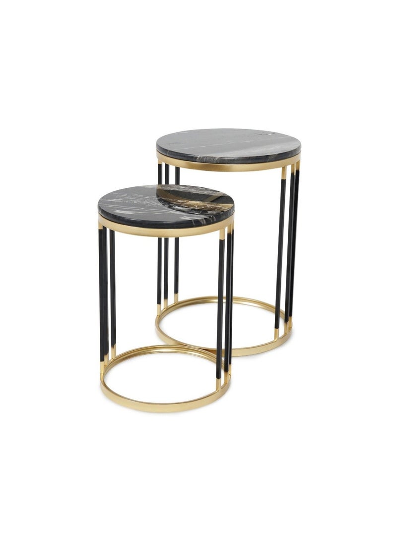 Pan Home Kindle Accent Table Set Of 2 Marble - Black & Gold - Image 1