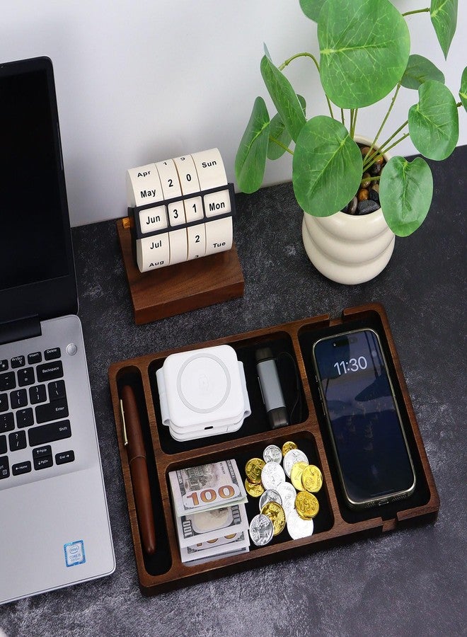 MultiBey Acacia Wood Valet Tray Nightstand Organizer, Wooden Valet Trays for Men Women, Wood Desk Organizer Drawer, EDC Essentials Catchall Tray for Phones, Watch, Pens, Keys - Image 2