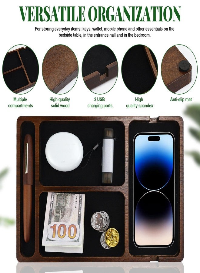 MultiBey Acacia Wood Valet Tray Nightstand Organizer, Wooden Valet Trays for Men Women, Wood Desk Organizer Drawer, EDC Essentials Catchall Tray for Phones, Watch, Pens, Keys - Image 4