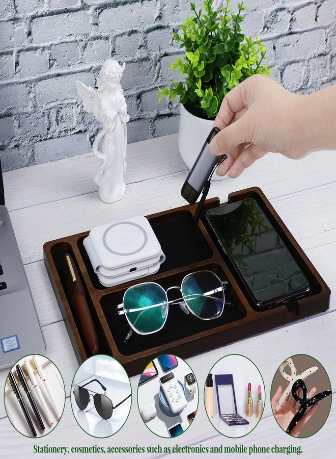 MultiBey Acacia Wood Valet Tray Nightstand Organizer, Wooden Valet Trays for Men Women, Wood Desk Organizer Drawer, EDC Essentials Catchall Tray for Phones, Watch, Pens, Keys - Image 3