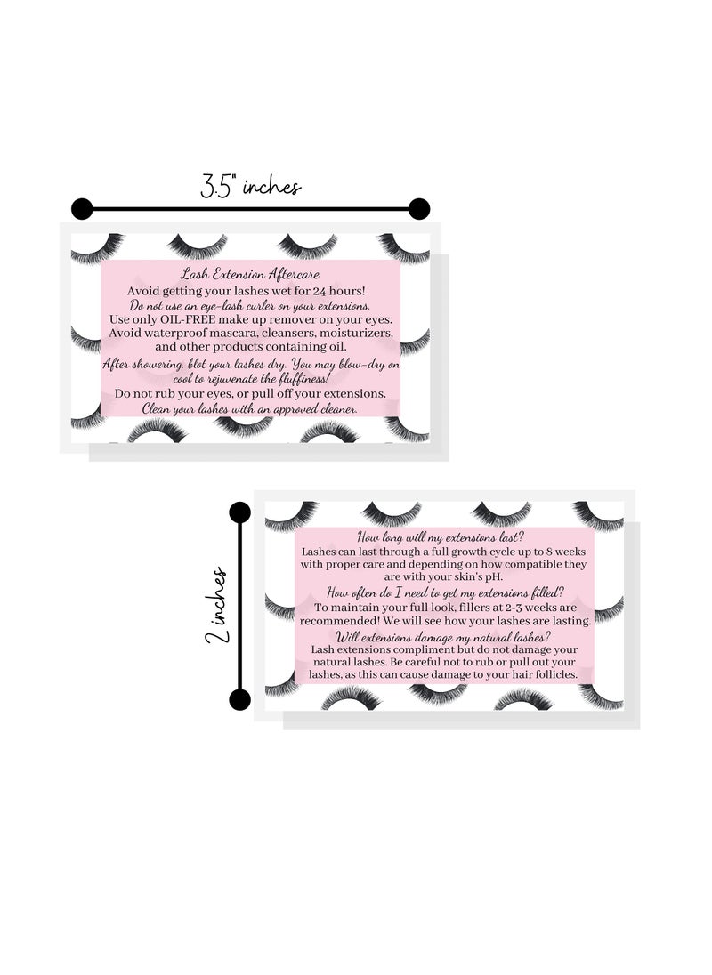 Cosmetology Supply Lash Extension Aftercare Cards | 50 Pack | Eyelash Extension Supplies | Lash Print & Pink Design | Size 3.5 x 2" inches | After Care (2-3 Week Fillers)  - Image 5