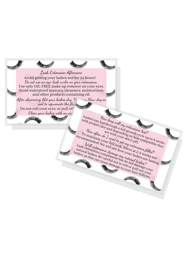 Cosmetology Supply Lash Extension Aftercare Cards | 50 Pack | Eyelash Extension Supplies | Lash Print & Pink Design | Size 3.5 x 2" inches | After Care (2-3 Week Fillers)  - Image 1