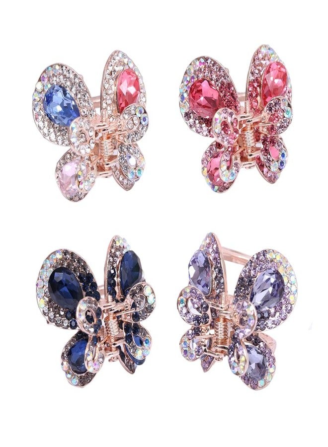 Ruihfas 4Pcs Elegant Women's Crystal Rhinestone Hair Claws Cute Butterfly Flying Hair Jaw Clips Accessories 0.98" × 0.91" - Image 1
