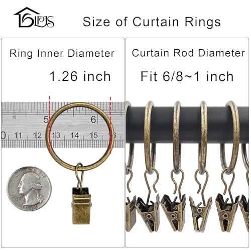 LLPJS 40 Pack Curtain Rings with Clips, Curtain Clip Rings Hooks, Bow Hanger Clips for Hanging Drapery Drapes Bows, Ring 1.26 inch Interior Diameter, Fits up to 1" Rod, Bronze - Image 3