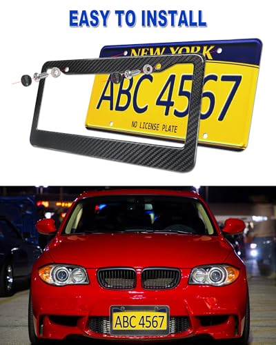 FBJTDQ Carbon Fiber License Plate Frame- Stainless Steel Car Tag Holder Wrapped with Real Carbon Fiber, 2 Hole Wide Edge, Anti-Theft Screws Caps, Rattle-Proof Pad, 1 Pack for Front or Rear - Image 5