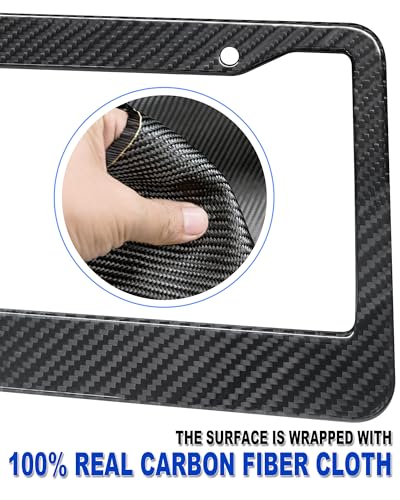 FBJTDQ Carbon Fiber License Plate Frame- Stainless Steel Car Tag Holder Wrapped with Real Carbon Fiber, 2 Hole Wide Edge, Anti-Theft Screws Caps, Rattle-Proof Pad, 1 Pack for Front or Rear - Image 3