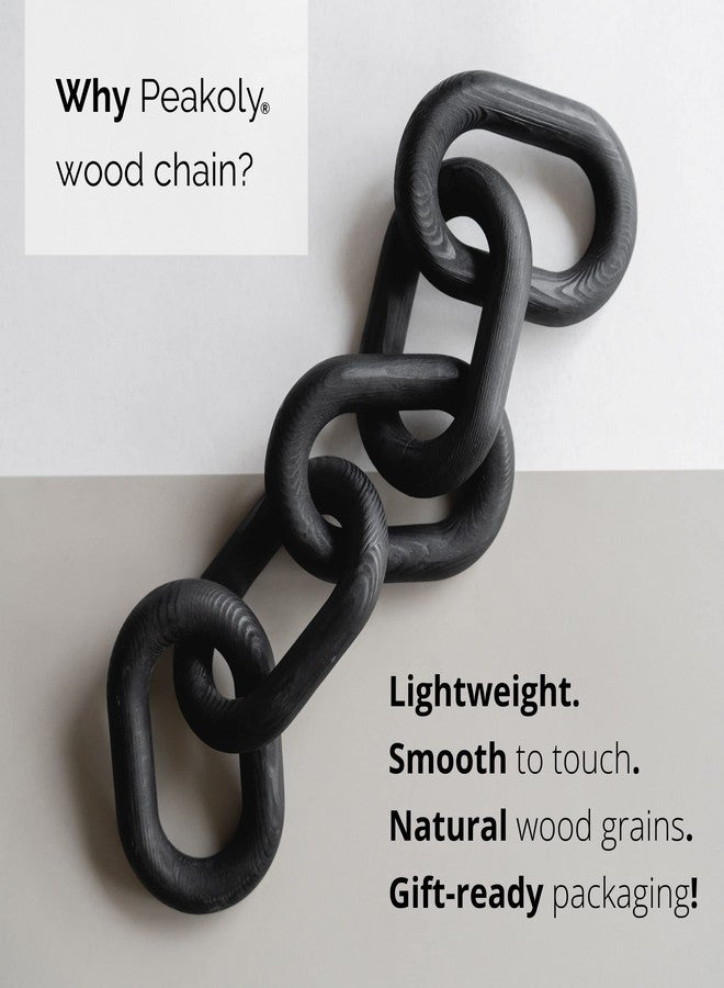 PEAKOLY Wood Chain Link Decor - Modern Coffee Table Decor Items, Black Chain Decor for Coffee Table, Wooden Decorative Chain, Bookshelf Decor, Shelf Decor Accents, Table Decorations for Living Room - Image 2
