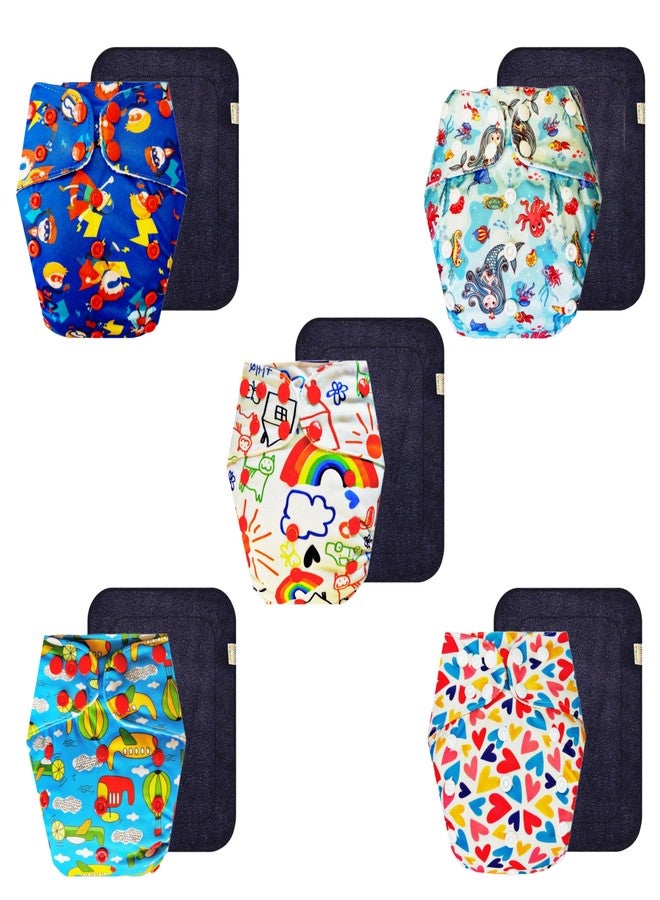 Dumbledo Premium Cloth Diaper with Black Insert (Pack of 5) | Soft & Gentle | Leakproof | Adjustable Snaps | Ideal for Toddlers | 3 Months - 3 Years | Unisex Baby - Image 1