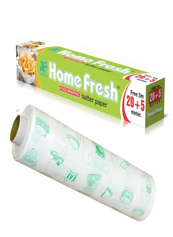 HOMEFRESH هوم فريش | ورق تغليف زبدة للطعام بطول 25 متر - ورق غير لاصق وآمن للطعام للطبخ والخبز والتخزين (25 متر) - Image 1