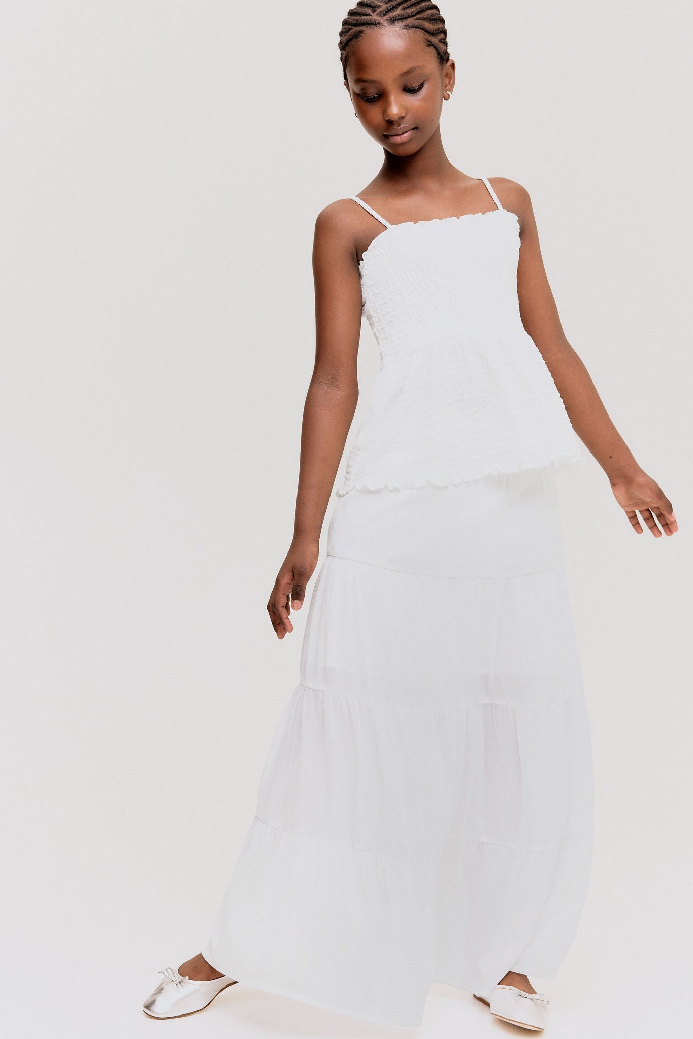 H&m White Tiered Skirt Lace-Inset Tiered Skirt White