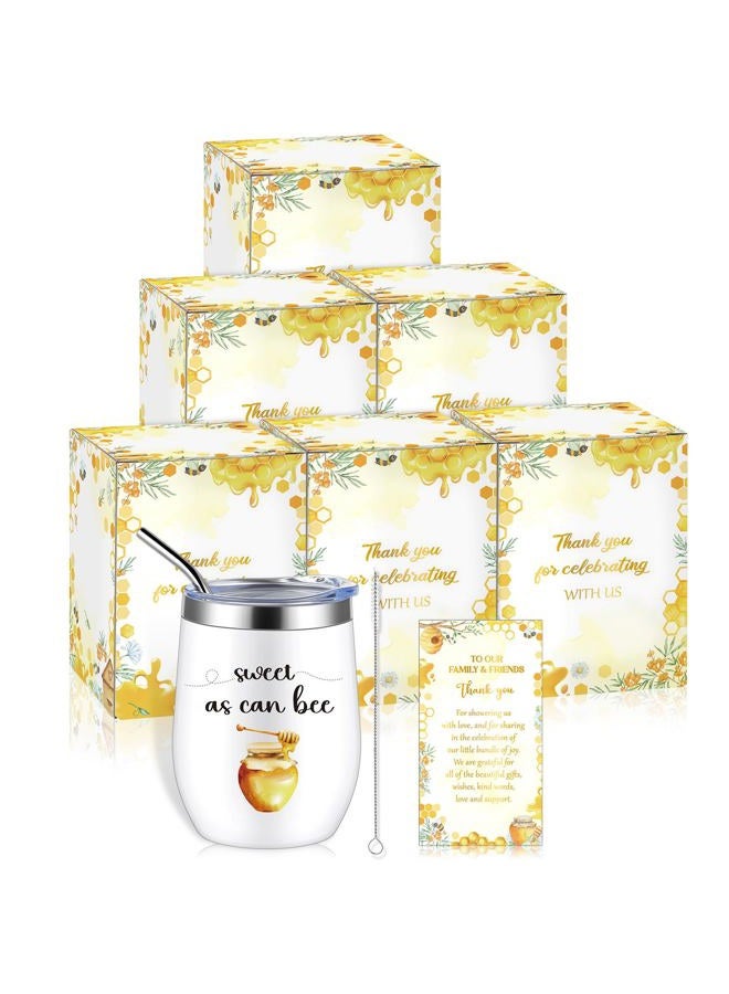 Hoolerry 6 Set Baby Shower Game Prizes for Guests Winners 12 oz Insulated Stainless Steel Tumbler Cup with Lids, Straws, Cleaning Brush, Cards & Boxes Return Gifts(Yellow,Bee Honey) - Image 1