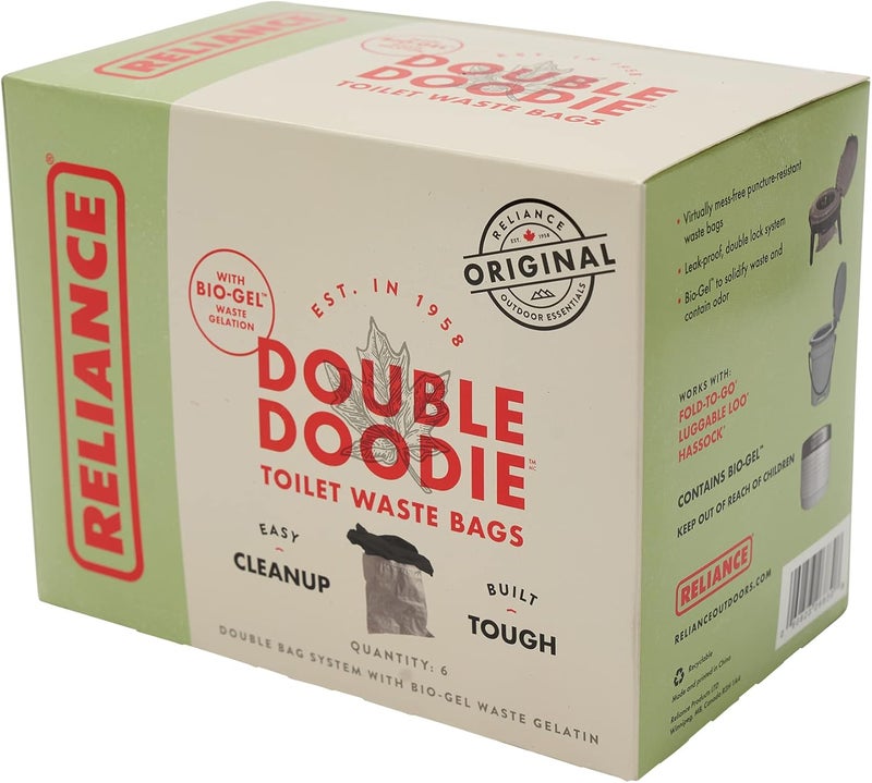 Reliance Double Doodie Toilet Waste Bags with Bio-Gel - 6-Pack, Black - Image 1