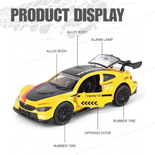 SHAKTISM Diecast GT Car Model, 1:36 Scale, Front & Rear Opening Doors, Detailed Interior, Collectible Toy 1Pc Yellow - Image 5