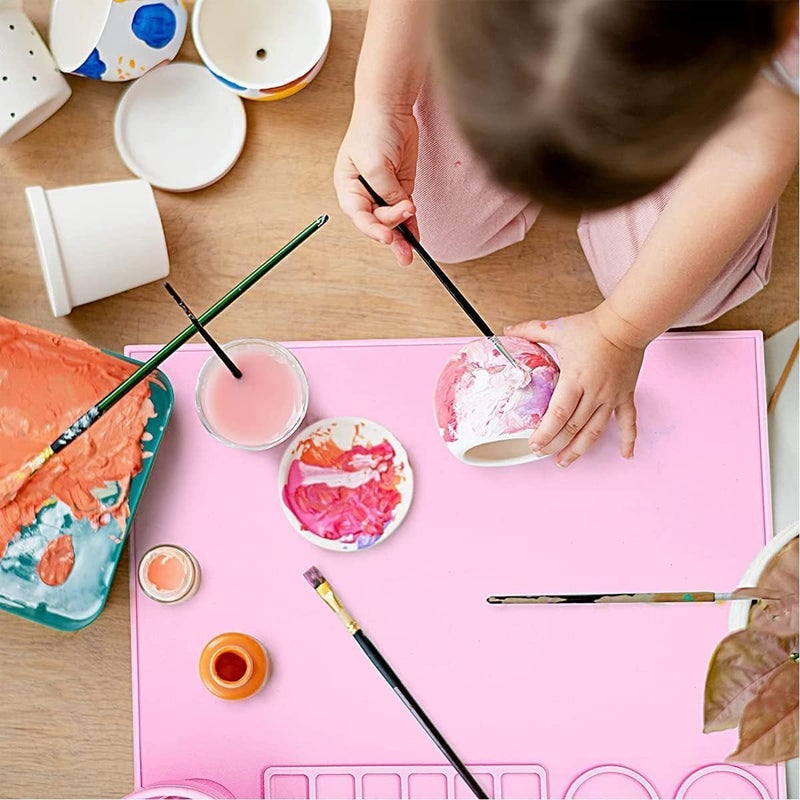 Fayby Silicone Painting Mat with Water Cup Clay Mat with 14 Paint Dividers Silicone Craft Mat for Art Painting Play and DIY Creations for Kids Adults 43 x 38 cm - Image 3