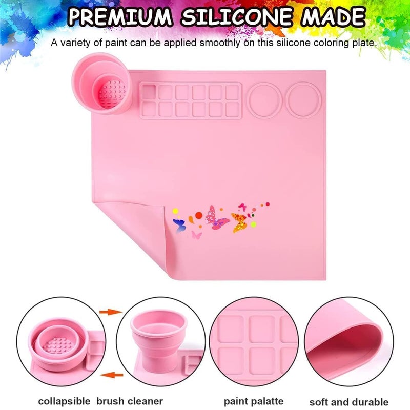 Fayby Silicone Painting Mat with Water Cup Clay Mat with 14 Paint Dividers Silicone Craft Mat for Art Painting Play and DIY Creations for Kids Adults 43 x 38 cm - Image 4