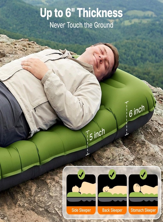 OGERY Sleeping Pad, Ultralight Inflating Sleeping Pad for Camping with Pillow Built-in Foot Pump, 6" Extra-Thick Reinforced Camping Pad for Hiking, Backpacking, Tent, Single,Green - Image 2