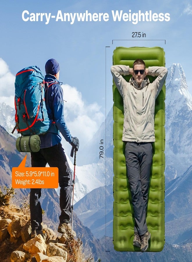 OGERY Sleeping Pad, Ultralight Inflating Sleeping Pad for Camping with Pillow Built-in Foot Pump, 6" Extra-Thick Reinforced Camping Pad for Hiking, Backpacking, Tent, Single,Green - Image 4