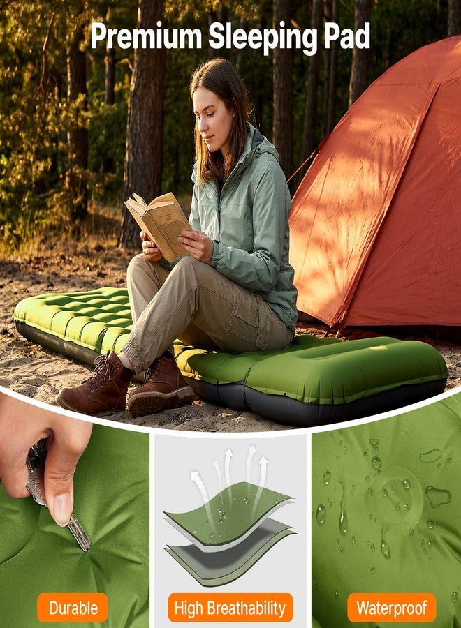 OGERY Sleeping Pad, Ultralight Inflating Sleeping Pad for Camping with Pillow Built-in Foot Pump, 6" Extra-Thick Reinforced Camping Pad for Hiking, Backpacking, Tent, Single,Green - Image 5
