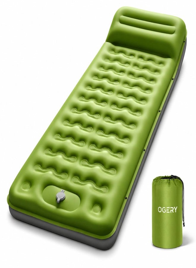 OGERY Sleeping Pad, Ultralight Inflating Sleeping Pad for Camping with Pillow Built-in Foot Pump, 6" Extra-Thick Reinforced Camping Pad for Hiking, Backpacking, Tent, Single,Green - Image 1
