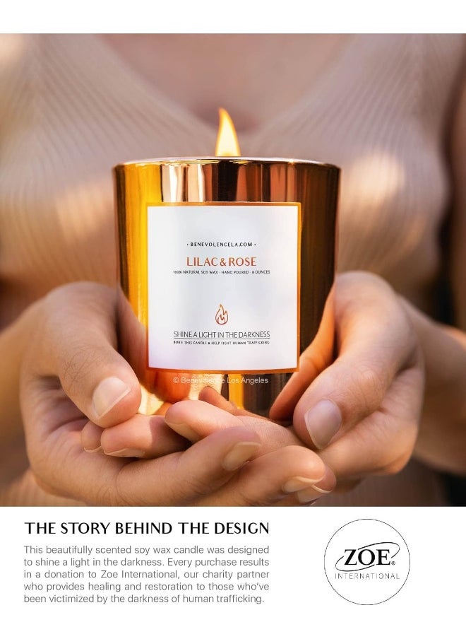 Benevolence LA - Benevolence LA Premium Lilac & Rose Scented Candles, Highly Scented Lilac & Rose Candle, All Natural Soy Candles Scented, 8 oz | 45 Hour Long Lasting Soy Candle, Relaxing Aromatherapy Candles - Image 1