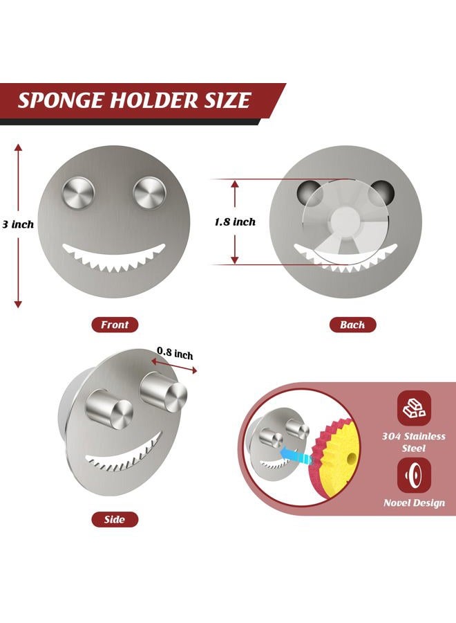 Kontoyo Sponge Holder for Kitchen Sink,Sink Caddy Organizer with Suction Cup Installation for Kitchen/Bathroom, Self Draining,Sponge Caddy for Holding Smiley Sponges-Silver - Image 2