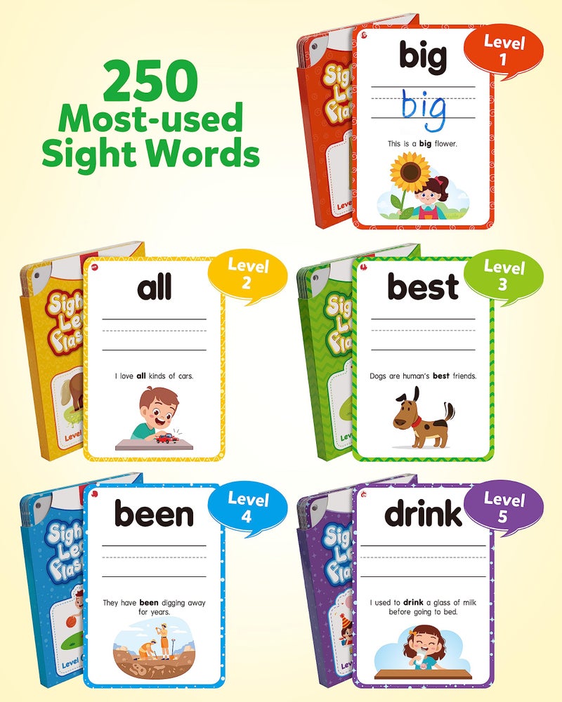 Coogam Sight Words Kids Learning Flash Cards, 250 Dolch Word Game Reading Vocabulary Card Montessori Toy for Kindergarten Preschool 3 4 5 Years Old Toddlers - Image 2