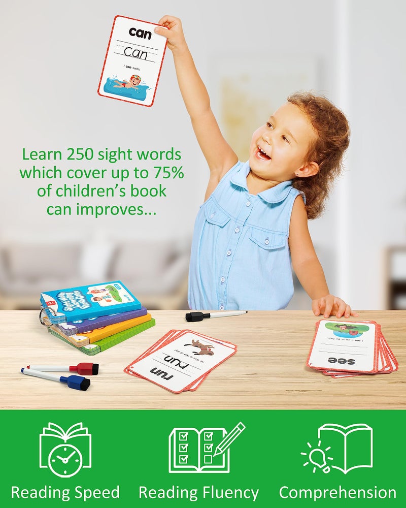 Coogam Sight Words Kids Learning Flash Cards, 250 Dolch Word Game Reading Vocabulary Card Montessori Toy for Kindergarten Preschool 3 4 5 Years Old Toddlers - Image 4