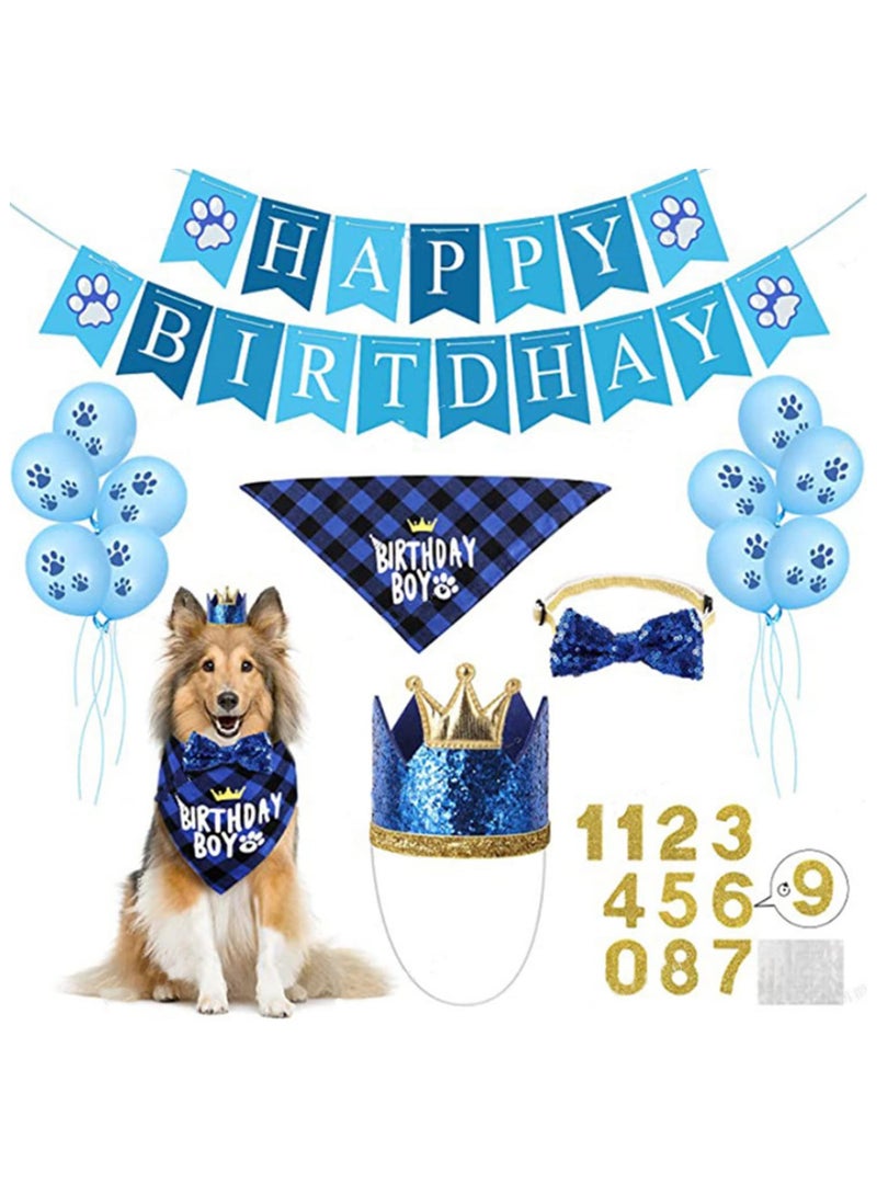 1Pcs Dog Birthday Party Supplies Set Cute Birthday Bandana Bowtie Number Hat Paw Balloons Happy Birthday Banner for Puppy Fun Dog Birthday Decorations for dog Puppies - Image 1