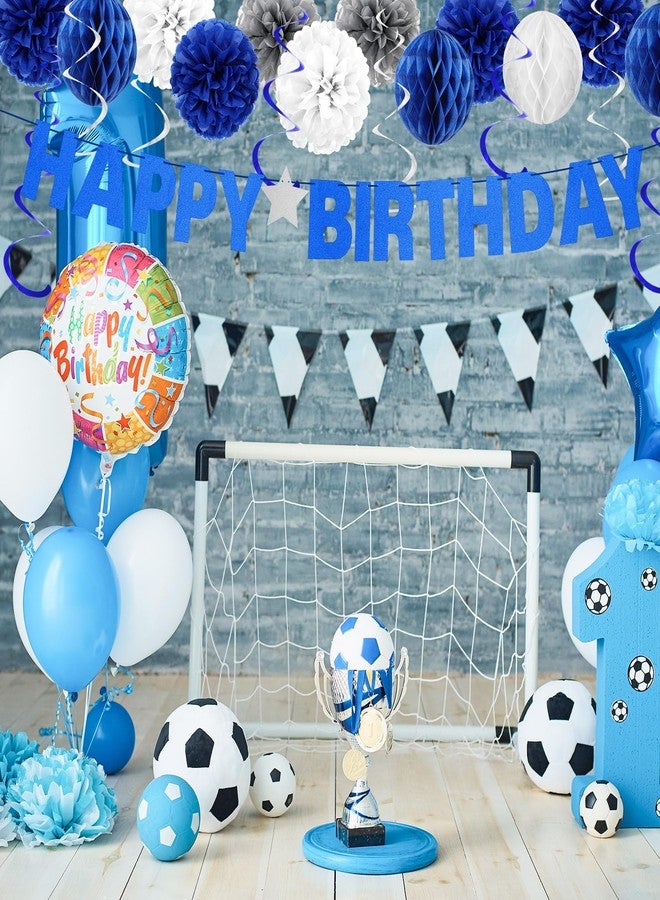 Suncalla 27 Pcs Custom Letter Banner DIY Banner Kit with 107 Letters and Numbers Glitter Birthday Decor Make Your Own Garland Streamer, Paper Pom Pom Flower, Hanging Swirl for Wedding Baby Shower(Blue White) - Image 4