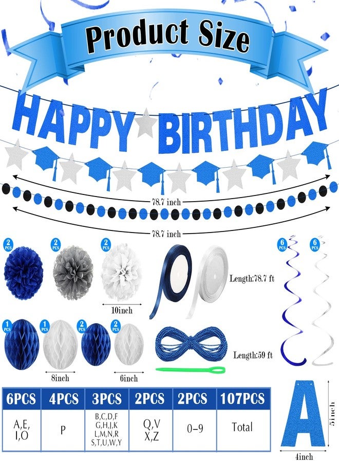 Suncalla 27 Pcs Custom Letter Banner DIY Banner Kit with 107 Letters and Numbers Glitter Birthday Decor Make Your Own Garland Streamer, Paper Pom Pom Flower, Hanging Swirl for Wedding Baby Shower(Blue White) - Image 2