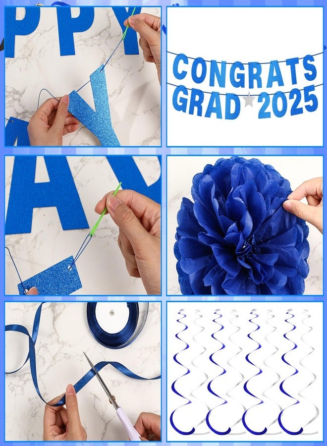 Suncalla 27 Pcs Custom Letter Banner DIY Banner Kit with 107 Letters and Numbers Glitter Birthday Decor Make Your Own Garland Streamer, Paper Pom Pom Flower, Hanging Swirl for Wedding Baby Shower(Blue White) - Image 3