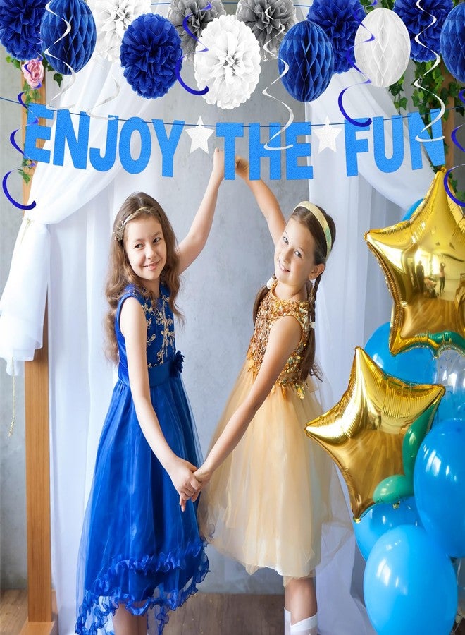 Suncalla 27 Pcs Custom Letter Banner DIY Banner Kit with 107 Letters and Numbers Glitter Birthday Decor Make Your Own Garland Streamer, Paper Pom Pom Flower, Hanging Swirl for Wedding Baby Shower(Blue White) - Image 5