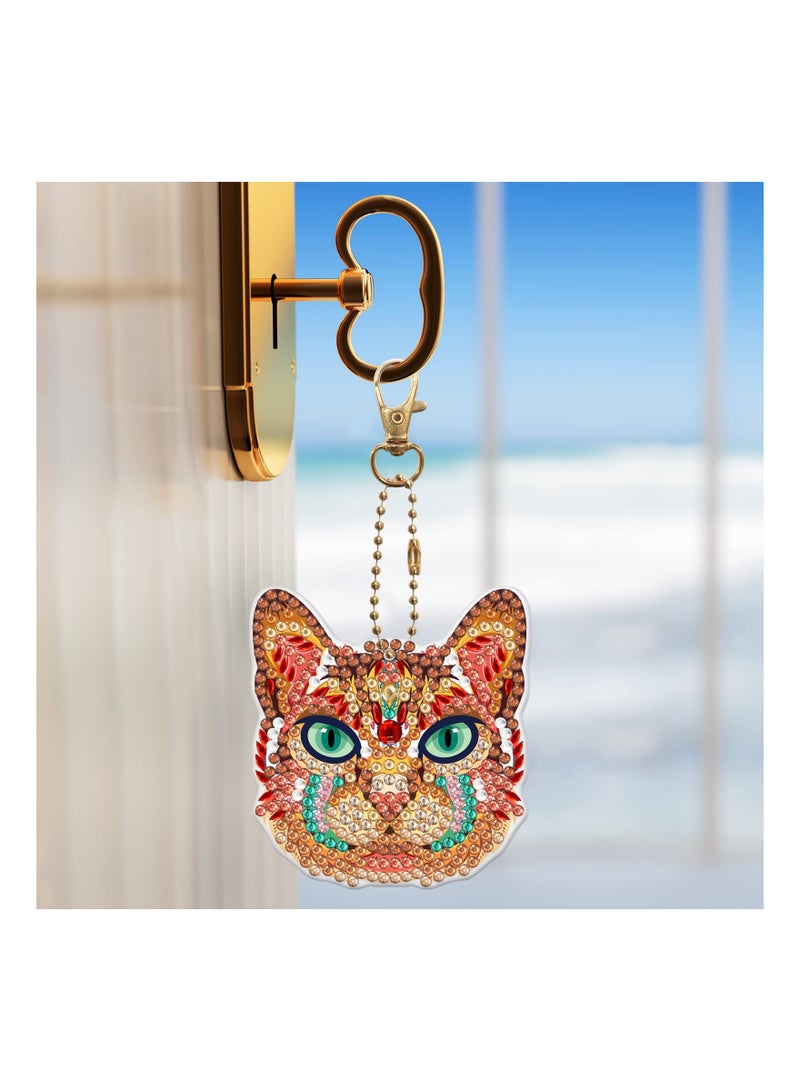 5 Pcs 5D Diamond Painting Keychain Cat Shaped Full Drill Art Kits Key Ring Mosaic Craft Pendant for Case Purse Phone Bag - Image 3