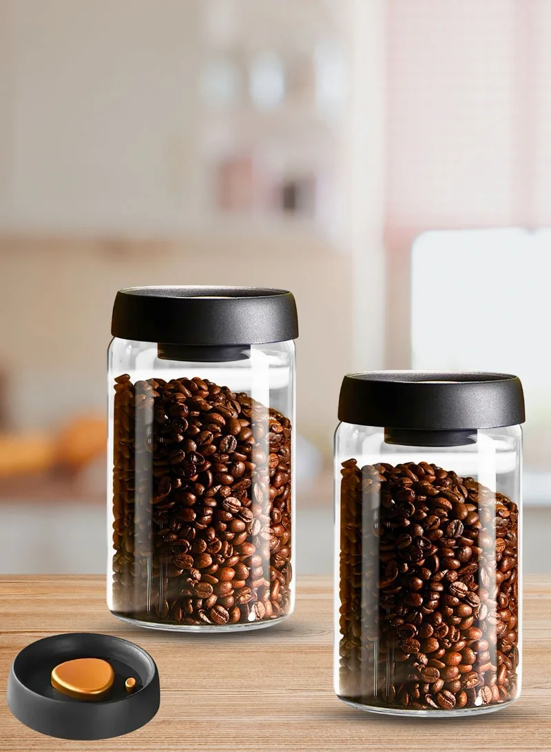 1Chase Vacuum Sealed Borosilicate Glass Jars – 1200ML Airtight Food Storage Containers for Coffee, Tea, Nuts, Grains &amp; Snacks (Set of 2)