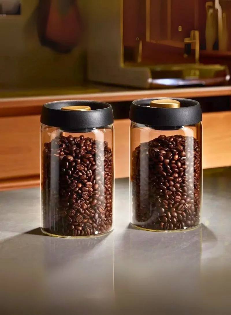 1Chase Vacuum Sealed Borosilicate Glass Jars – 1200ML Airtight Food Storage Containers for Coffee, Tea, Nuts, Grains &amp; Snacks (Set of 2)