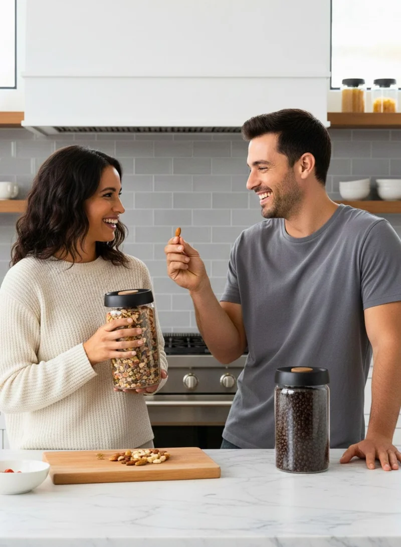 1 تشيس برطمانات زجاجية من البورسليكات محكمة الغلق ومفرغة من الهواء - سعة 1200 مل، حاويات محكمة الغلق لتخزين الطعام للقهوة والشاي والمكسرات والحبوب والوجبات الخفيفة (مجموعة من قطعتين)