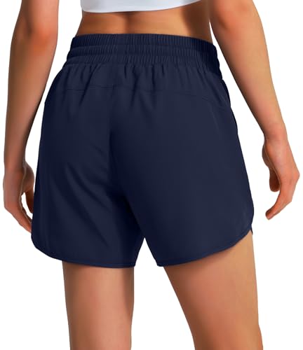Ksmien Women's 5"/ 7" Athletic Running Shorts Quick Dry Lightweight Workout Gym Shorts with Zipper Pockets UPF 50+ Navy Blue 2XL - Image 2