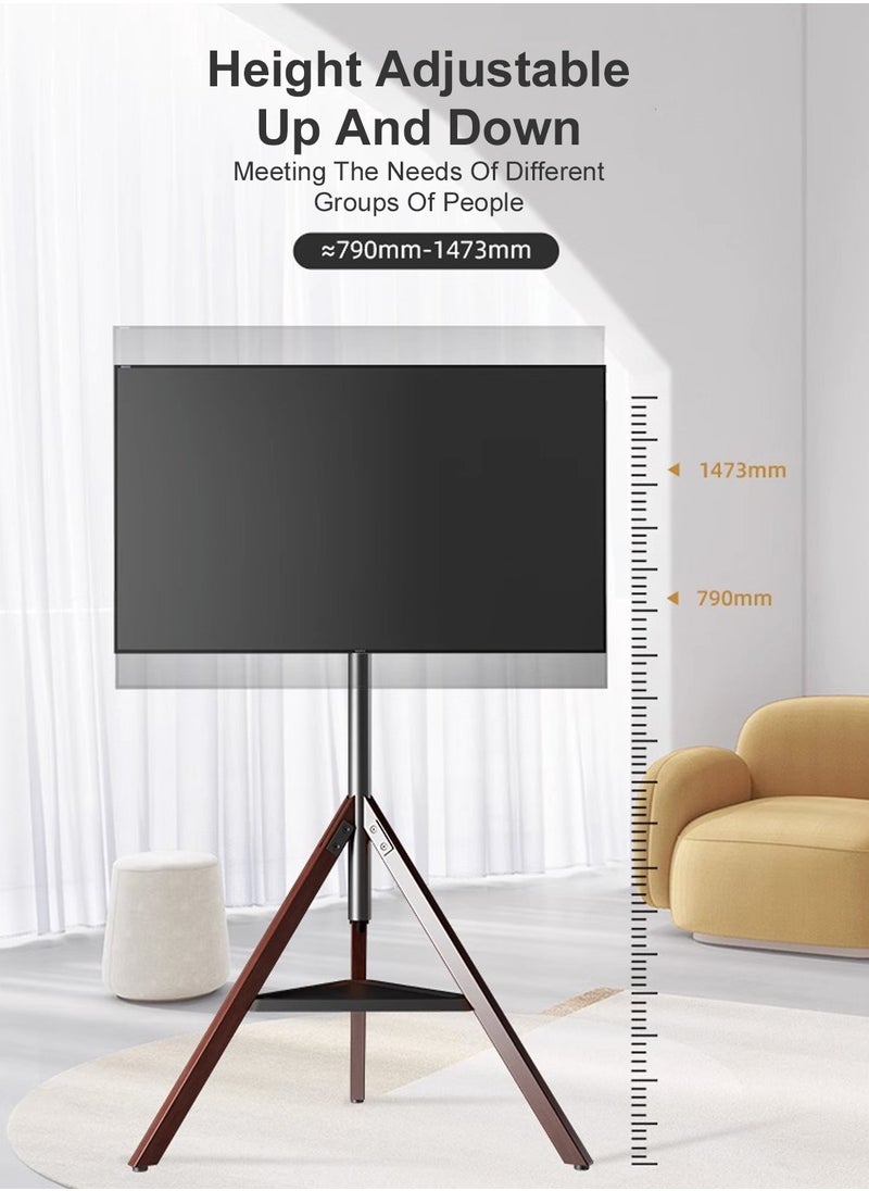 FlashHawk - Height Adjustable Floor TV Stand with Tripod Base and Storage Trays for 32-75 inch Screens, 180°Swivel Portable TV Mount for Bedroom, Living Room, Studio - Image 1