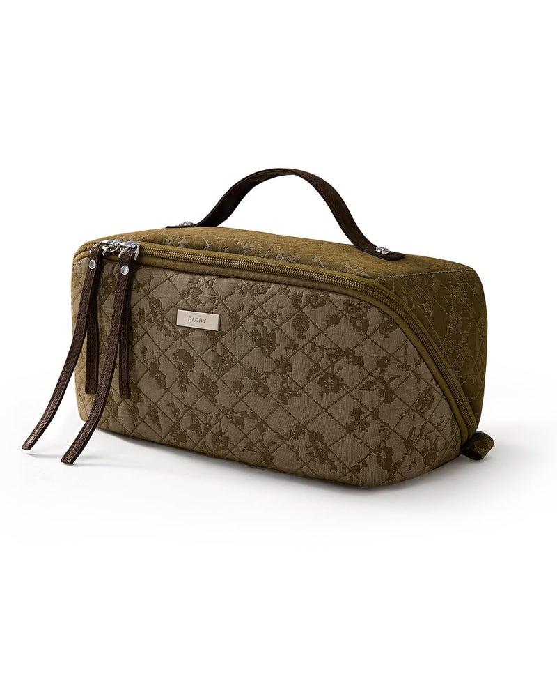 EACHY Travel Makeup Bag, Large Toiletry Bag for Women, Flat-Opening Organizer Pouch with Compartments - Image 1