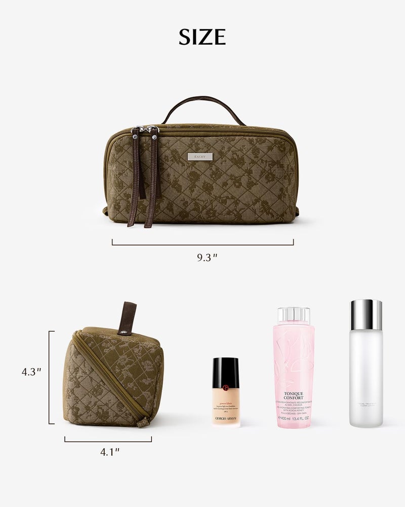 EACHY Travel Makeup Bag, Large Toiletry Bag for Women, Flat-Opening Organizer Pouch with Compartments - Image 4