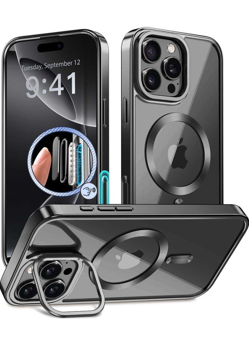 GolbinBox For iPhone 16 Pro Magnetic Phone Case with Holder [Compatible with MagSafe] [Camera Control Capture Button] [16FT Premium Drop Protection] Shockproof Ultra-Thin Phone Case 6.3 Inch Black  - Image 1
