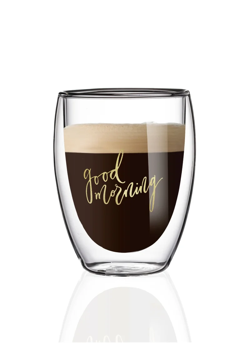 1Chase Double Wall Good Morning Printed Glass 350 ML Set of 2