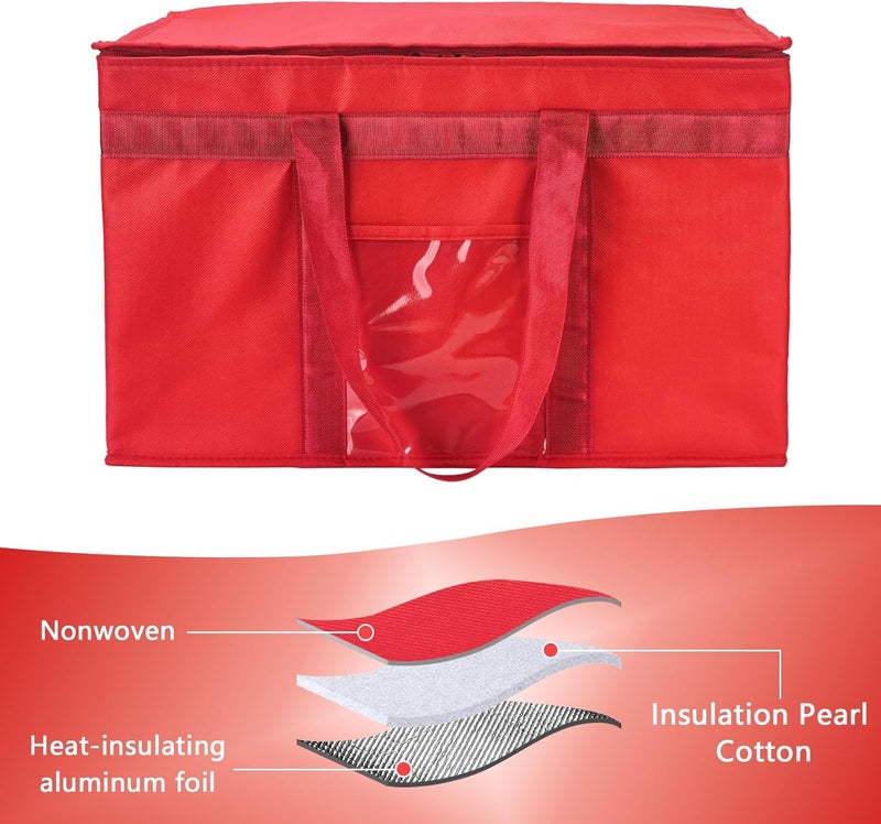 Yalin XXL Large Insulated Cooler Bag, Styrofoam Cooler of Keep Food Hot or Cold, Reusable Double Zipper Food Delivery Bag for Grocery Shopping, 20" W x 13" H x 10" D (Red, XXL) - Image 4