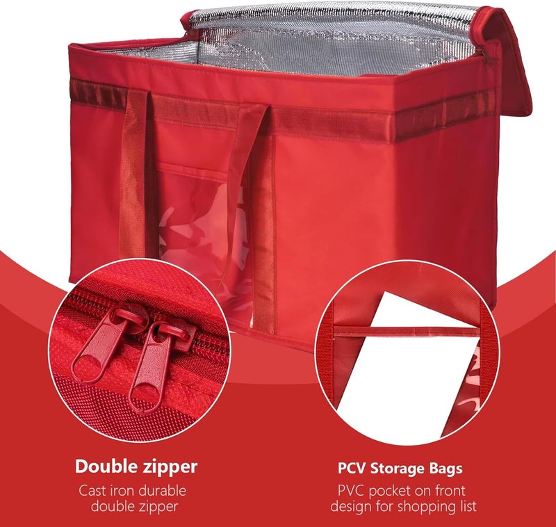 Yalin XXL Large Insulated Cooler Bag, Styrofoam Cooler of Keep Food Hot or Cold, Reusable Double Zipper Food Delivery Bag for Grocery Shopping, 20" W x 13" H x 10" D (Red, XXL) - Image 3