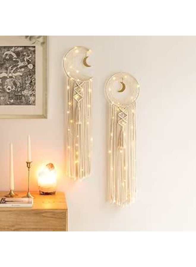 Antikiano 2 Pack Macrame Dream Catcher with String Lights Boho Wall Hanging Decor Handmade - Image 3
