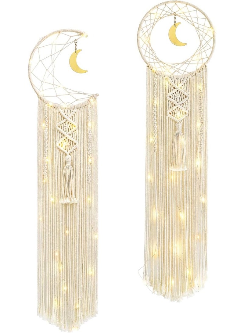Antikiano 2 Pack Macrame Dream Catcher with String Lights Boho Wall Hanging Decor Handmade - Image 1