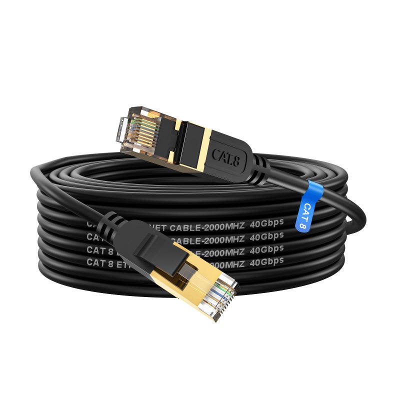 cat gruciso Cat 8 Ethernet Cable, 35FT High Speed Heavy Duty 26AWG Cat8 LAN Network Cable 40Gbps, 2000Mhz with Gold Plated RJ45 Connector, Outdoor&Indoor Internet Cable Compatible for Router Gaming Modem Xbox - Image 1